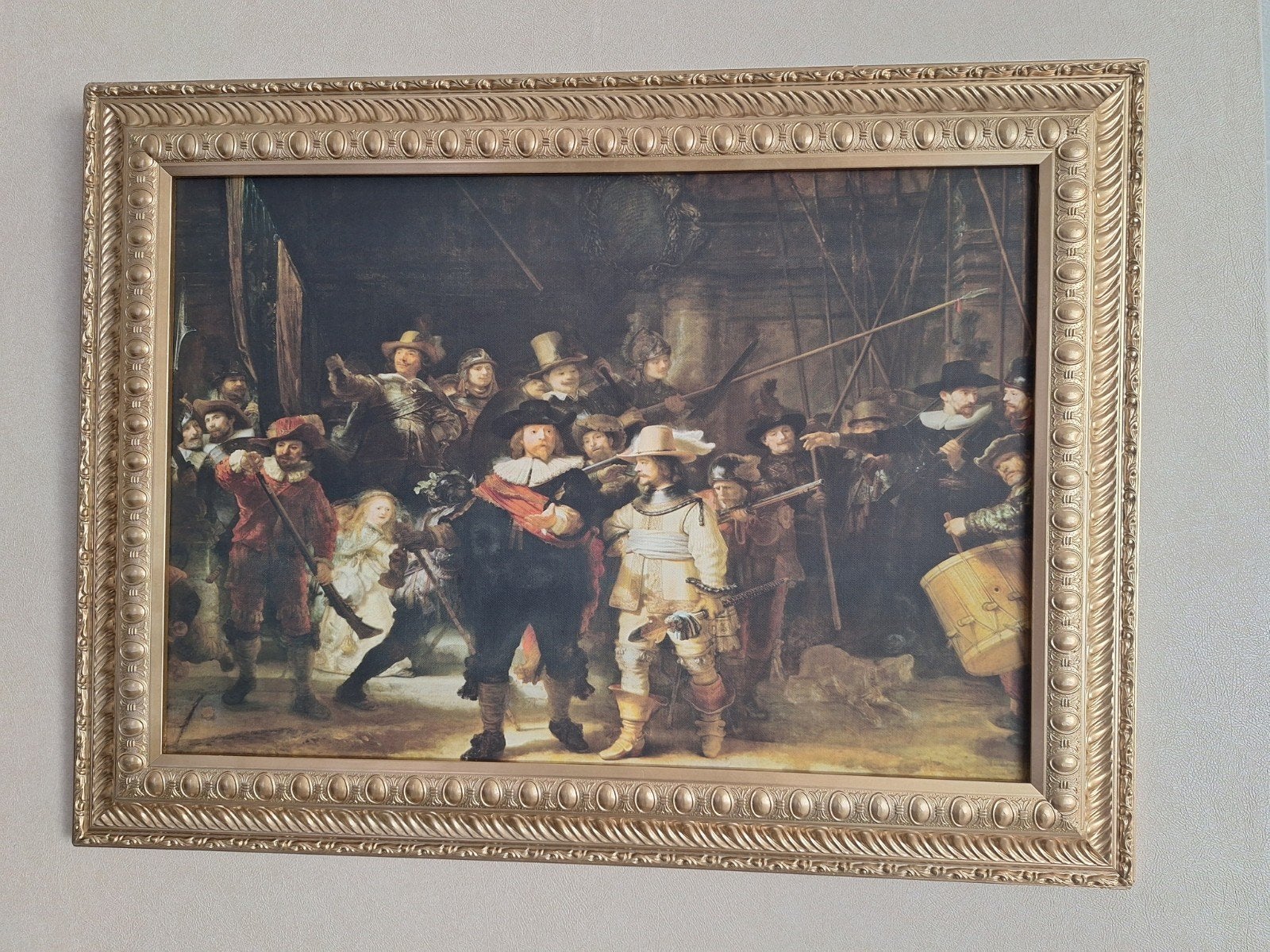 De Nachtwacht reproductie in sierlijke lijst, 50 – 75, Oorspronkelijke maker, Ophalen of Verzenden, 75 tot 100 cm