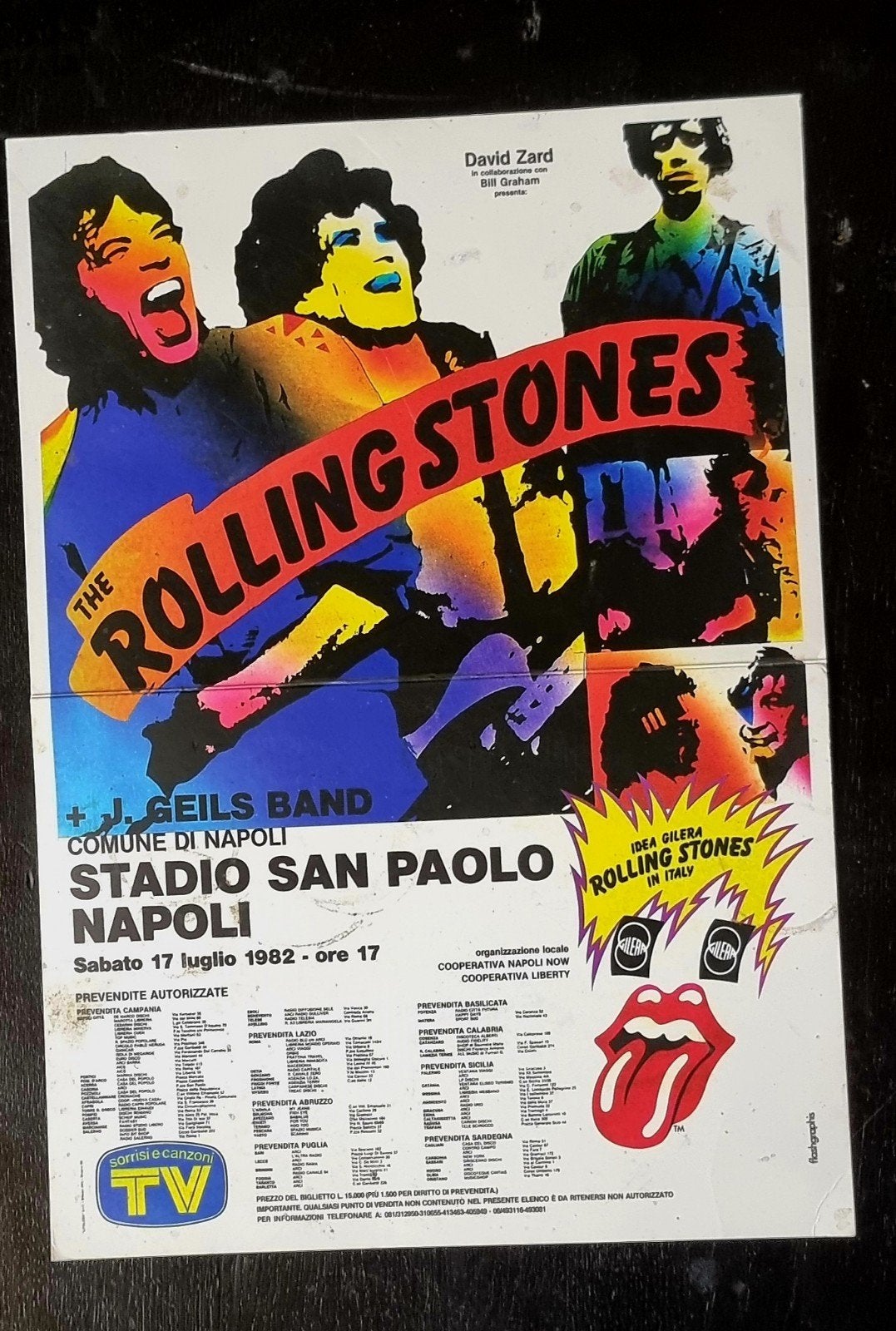 Vintage Rolling Stones Concert Poster Napels 1982, Verzamelen, Ophalen of Verzenden