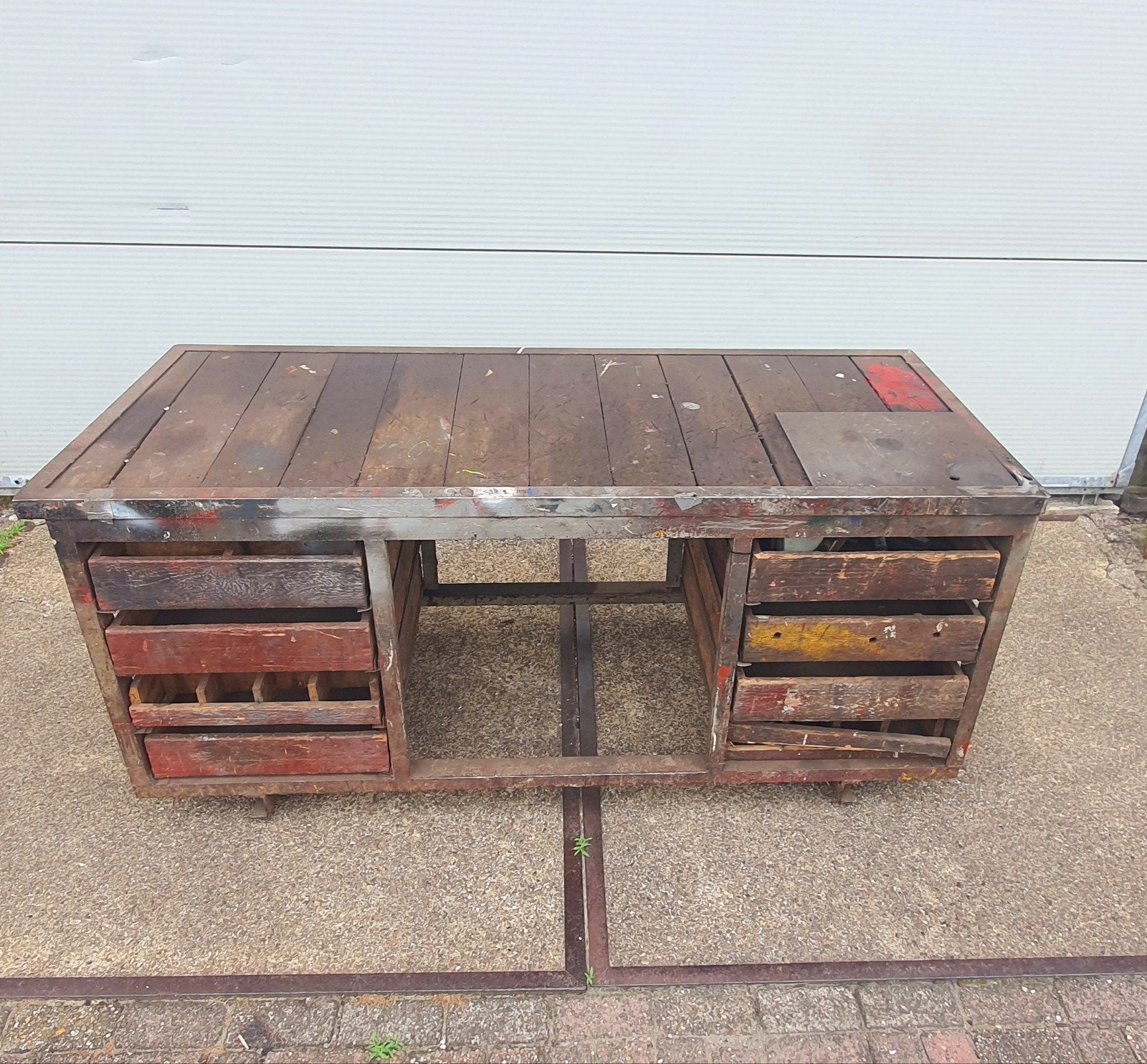 Industriële ladenkast met origineel patina, Gebruikt, Industrieel, Vintage, Robuust, 75 cm of meer, 150 tot 200 cm