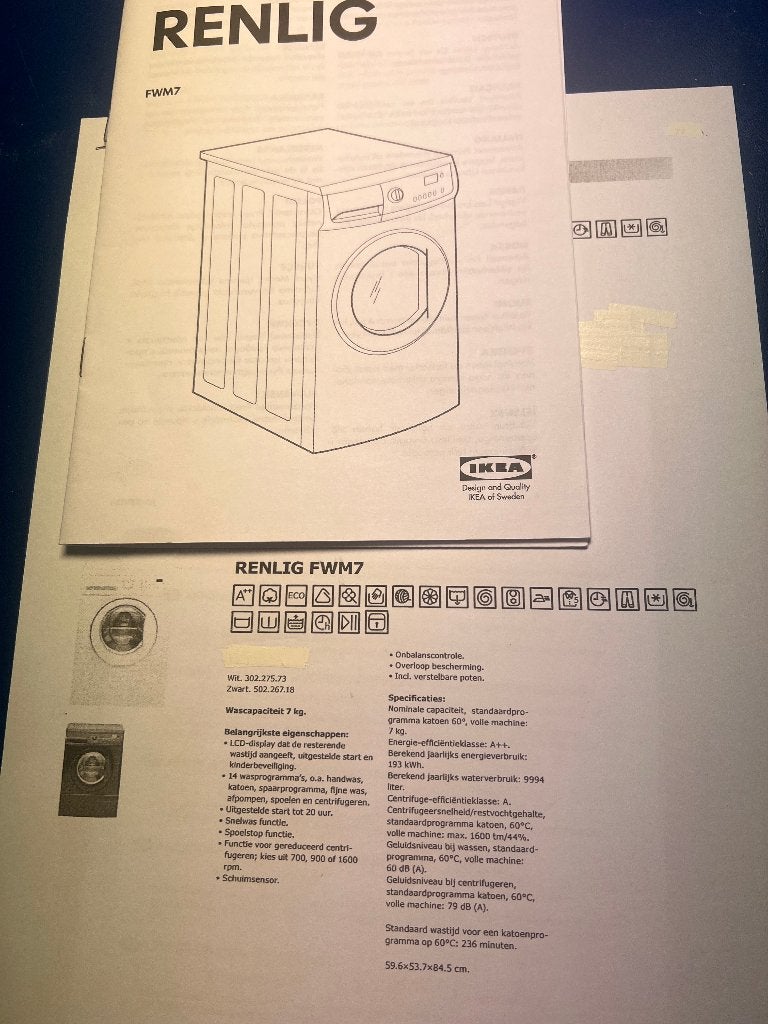 Wasmachine merk Renlig (IKEA), Witgoed en Apparatuur, Ophalen, Gebruikt, 85 tot 90 cm, 1200 tot 1600 toeren