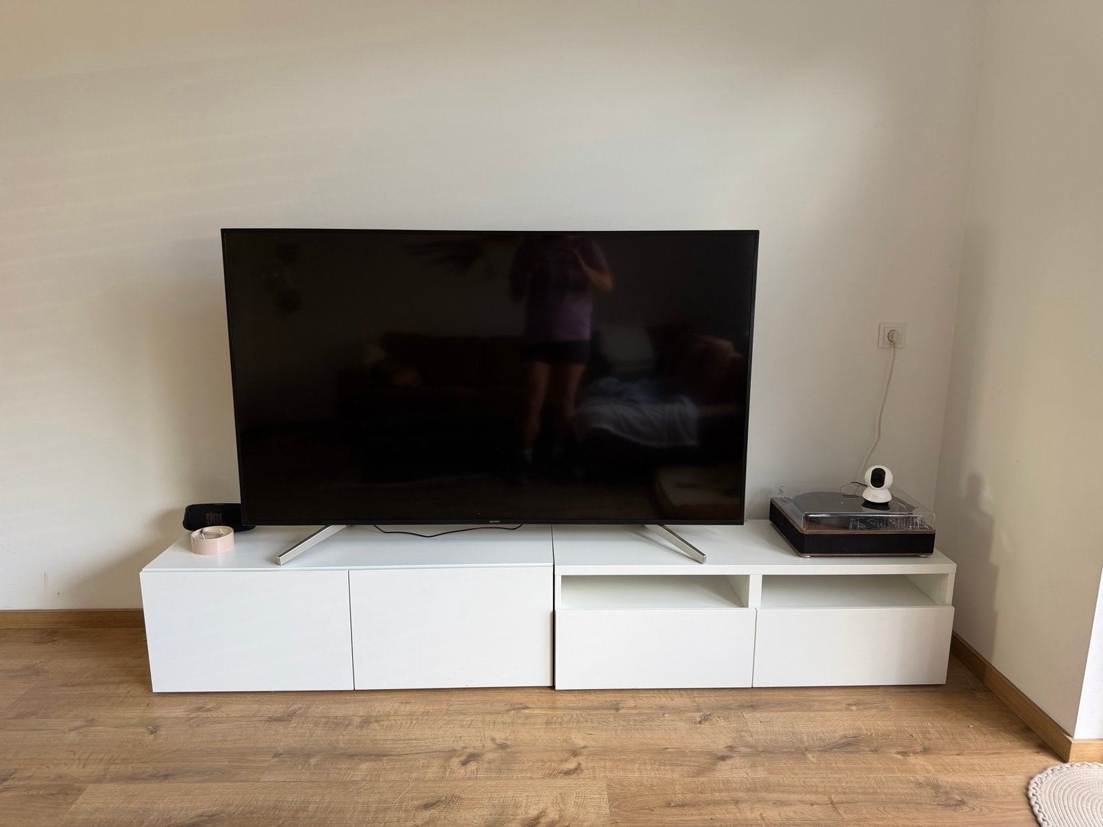 IKEA BESTÅ TV-meubel wit - 240 cm breed, Huis en Inrichting, Ophalen, Gebruikt, Hout, Cd's