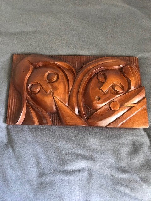 Teakhouten wanddecoratie jaren '60-'70, Wandsculptuur, Gebruikt, Hout, Vintage