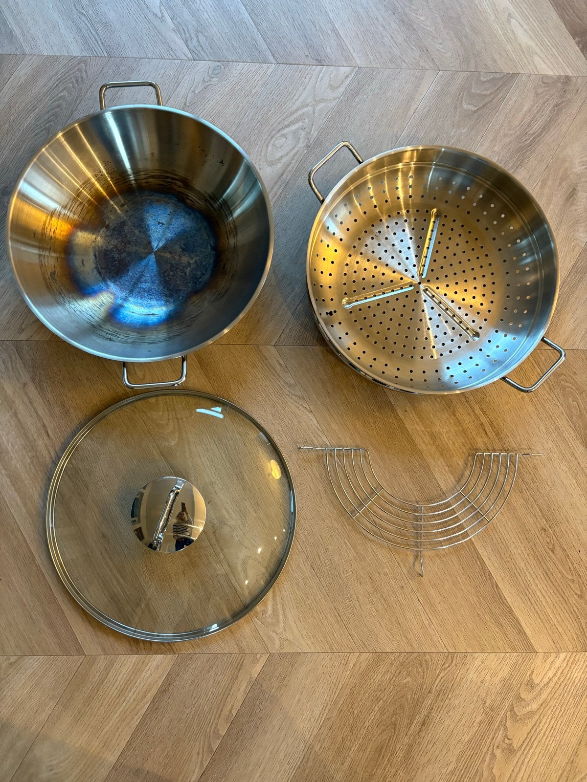 WMF Macao Wok 36cm 4-delig - Inductie & Vaatwasserbestendig, Inductieplaat, Verzenden, Zo goed als nieuw, Rvs