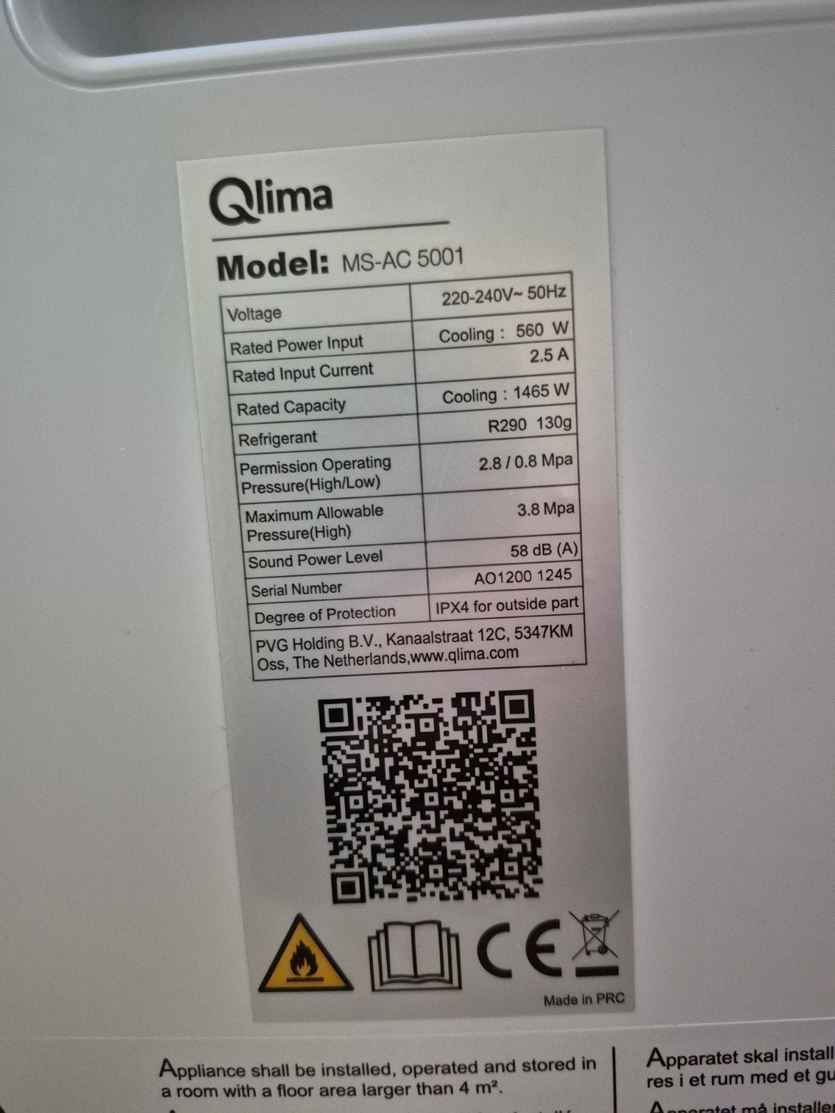 Qlima MS-AC5001 Mobiele Airco - Zo goed als nieuw, Witgoed en Apparatuur, Ophalen, Timer, Minder dan 60 m³, 3 snelheden of meer