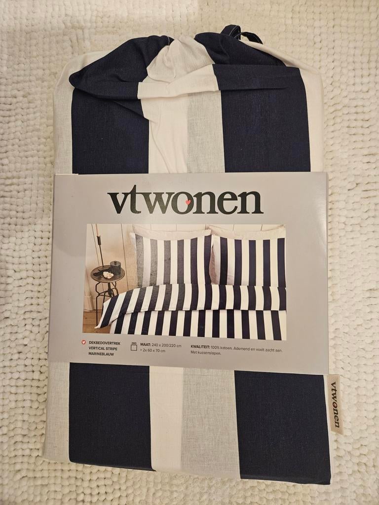 Nieuw dekbedovertrek vtwonen streep marineblauw was 99, Ophalen of Verzenden, Nieuw, Tweepersoons, Dekbedovertrek