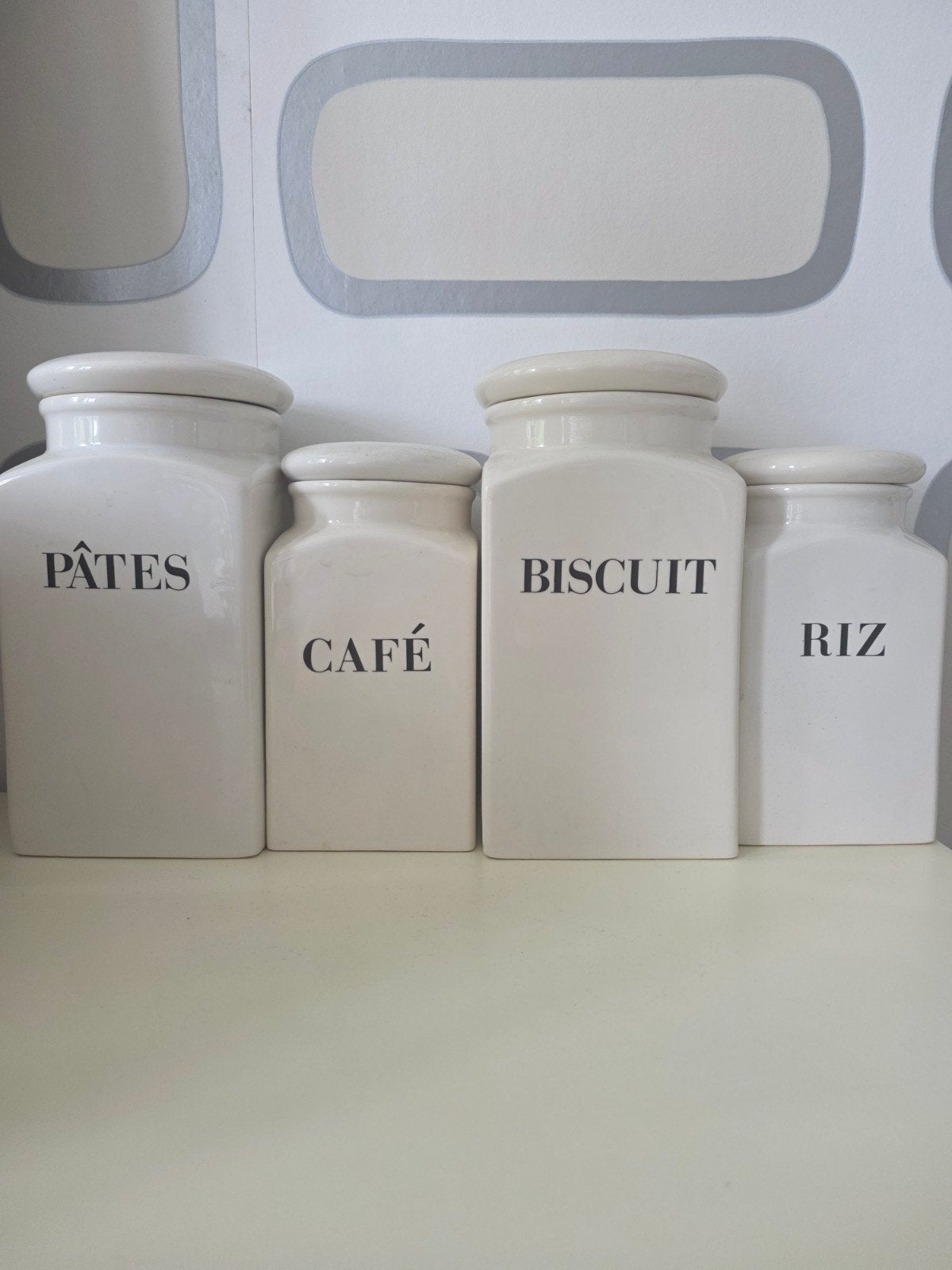 Habitat Voorraadpotten Set - Pâtes, Café, Biscuit, Riz, Gebruikt, Ophalen of Verzenden, Voorraadpot, Steen/keramiek