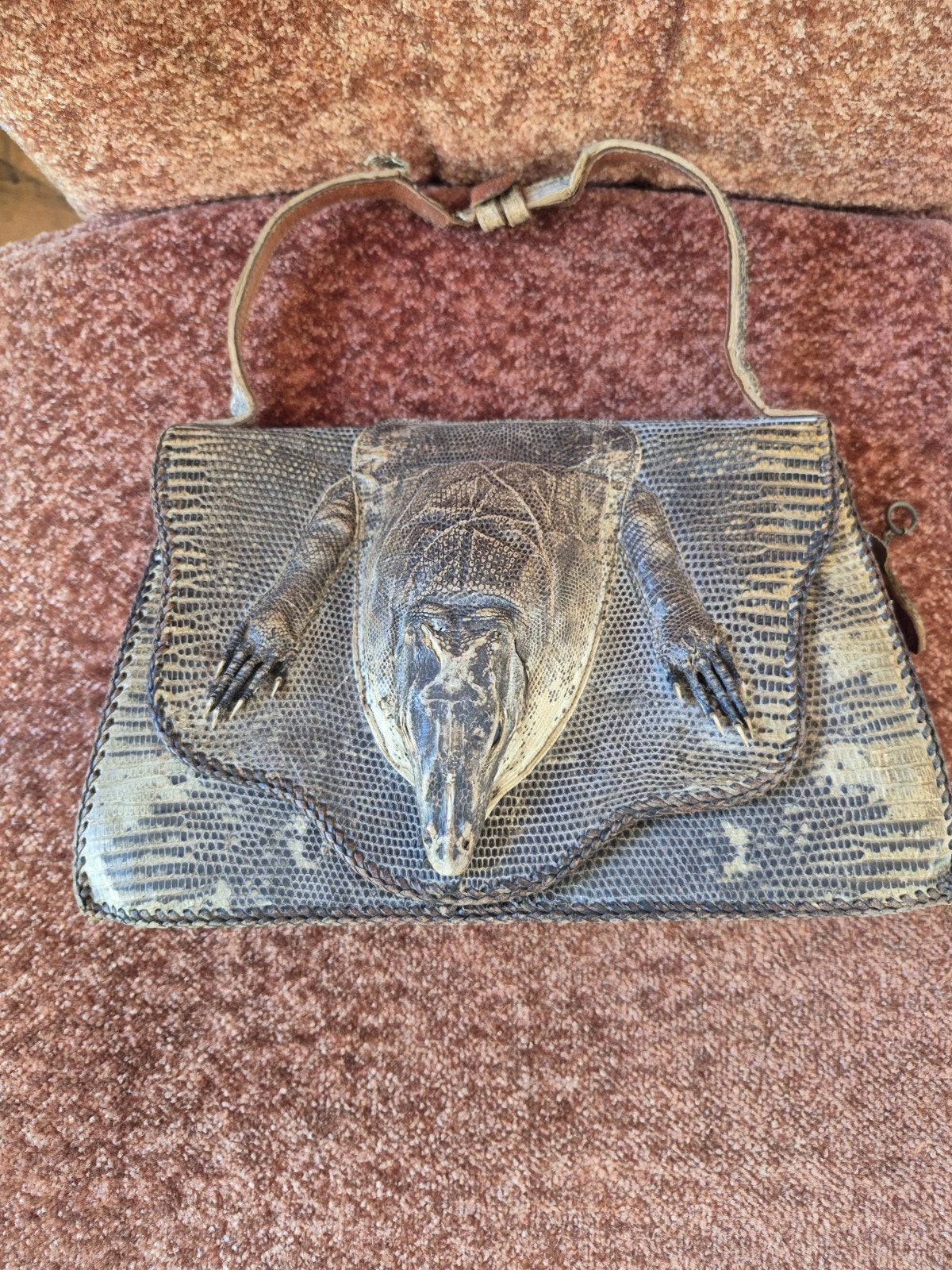 Unieke vintage handtas met hagedis, Sieraden, Tassen en Uiterlijk, Ophalen of Verzenden, Gebruikt, Grijs, Handtas