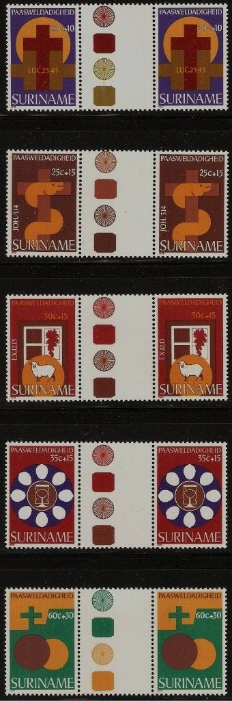 Rep-Suriname 119-123 brugparen met 4 stippen Pasen., Postzegels en Munten, Verzenden, Postfris