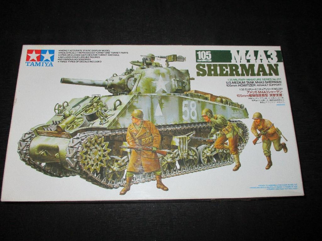 H-236,TAMIYA 1-35,NO,35251,U.S. Medium Tank M4A3 Sherman 105, Tank, Italeri, 1:32 tot 1:50, Nieuw