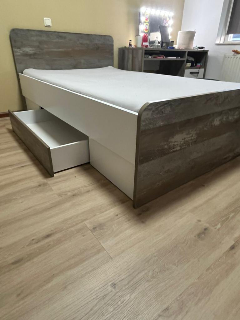 Tiener bed twijfelaar met opberglades - Zo goed als nieuw, Huis en Inrichting, Slaapkamer | Bedden, Eenpersoons, Bruin, Modern met opbergruimte