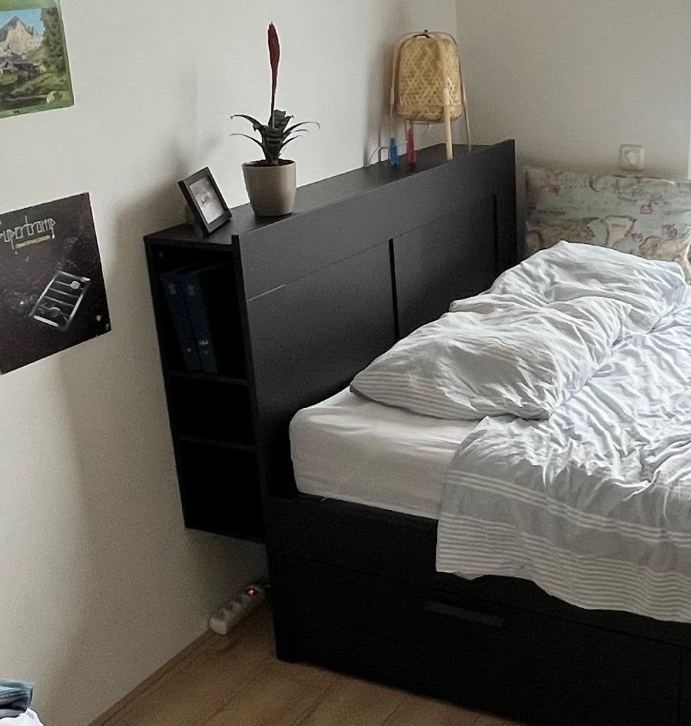 IKEA Brimnes hoofdeinde 140 cm met opbergruimte, Ophalen, Gebruikt, Zwart, Tweepersoons