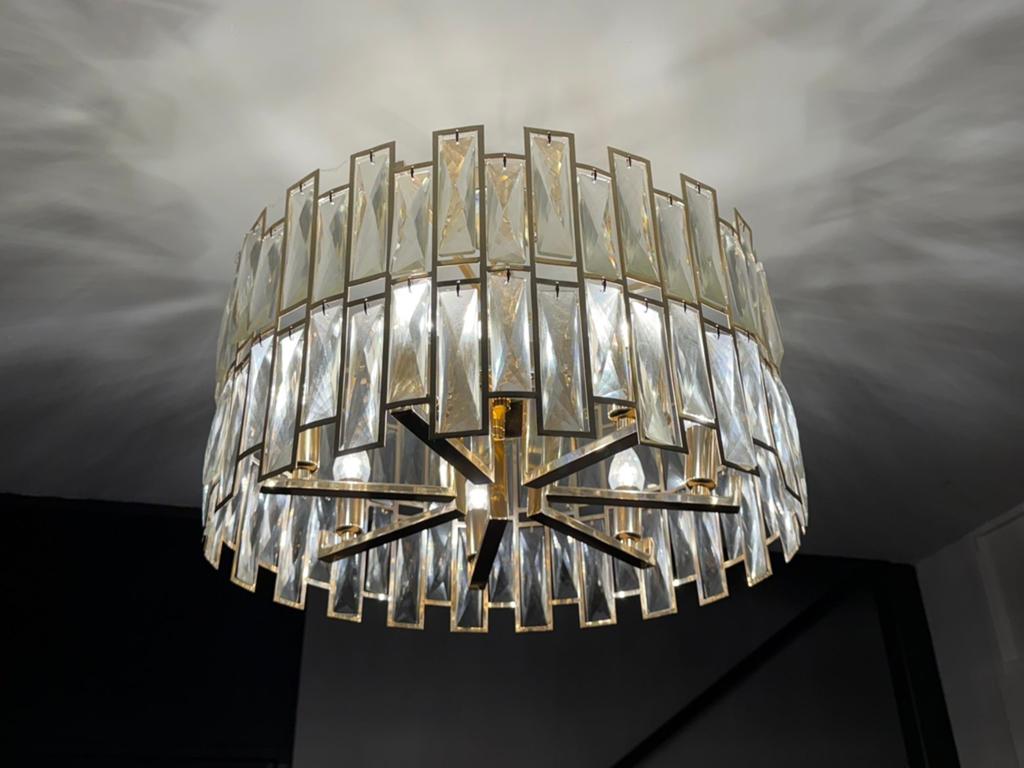 Ronde Kristallen Plafondlamp - Luxe Design, Ophalen of Verzenden, Zo goed als nieuw, Glas