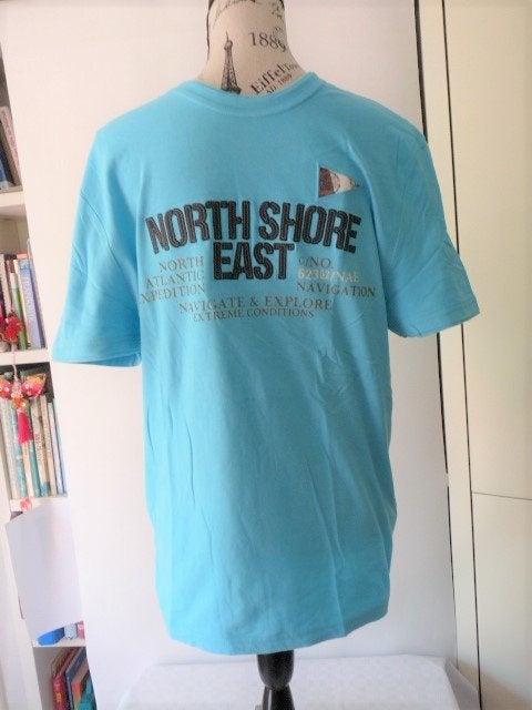 Trendy turquois met blauwe opdruk tshirt  van C&A, mt M, Kleding | Heren, T-shirts, Zo goed als nieuw, Maat 48/50 (M), Blauw, C&A