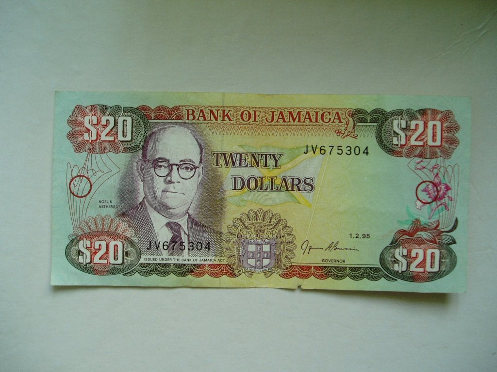 758. Jamaica, 20 dollars 1995 Noel Newton Nethersole., Verzenden, Noord-Amerika, Los biljet