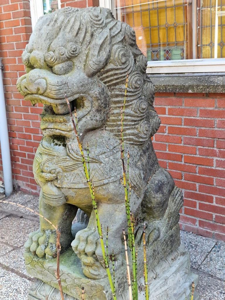 Beeld beton tempel leeuwen met voet, Tuin en Terras, Tuinbeelden, Ophalen