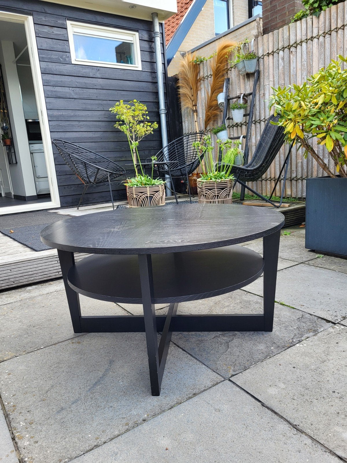 Ronde zwarte ikea salon tafel. Hoog 47cm, diameter 90cm.d, Ophalen, Gebruikt, 50 tot 100 cm, Rond