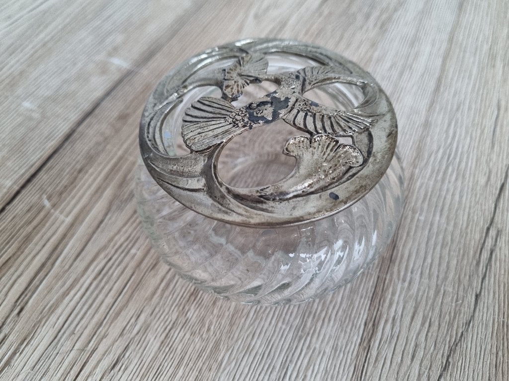 Mooie Vintage Potpourri Houder met Kolibrie Glas Metaal, Verzenden