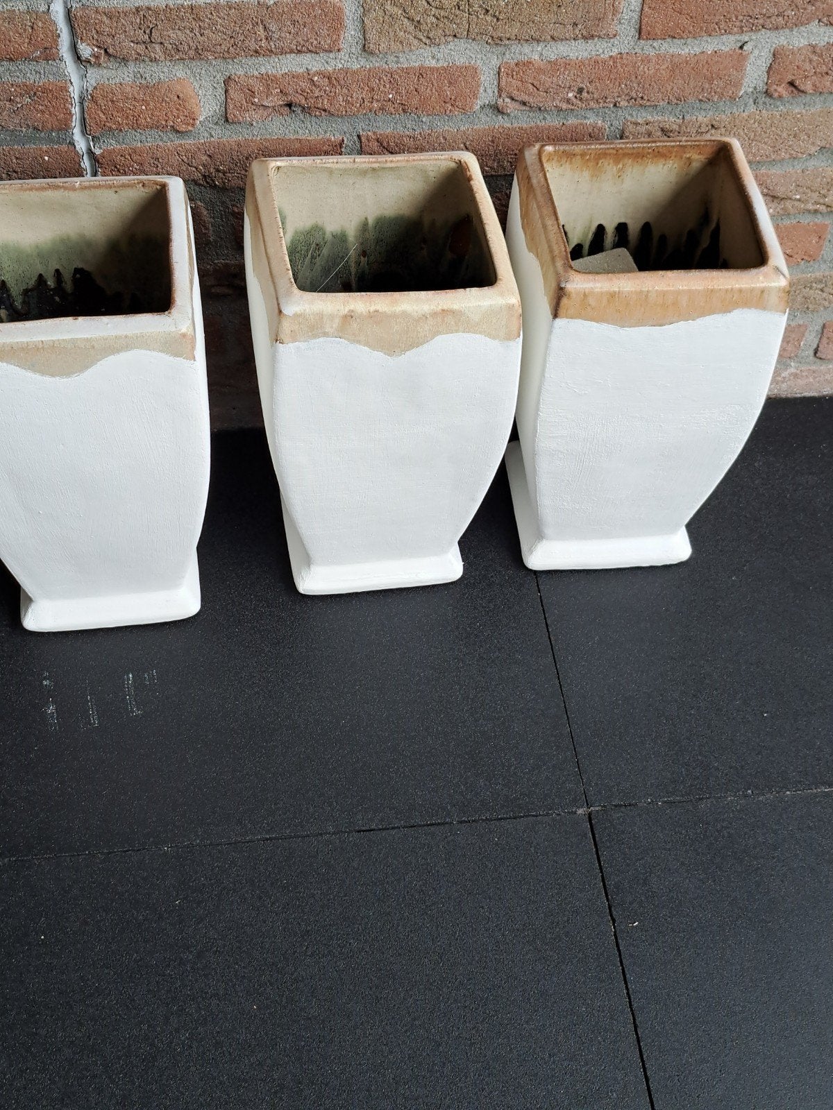 Set van 3 geglazuurde bloempotten, 38 cm hoog, Tuin en Terras, Bloembakken en Plantenbakken, Overige materialen, Gebruikt, Minder dan 60 cm