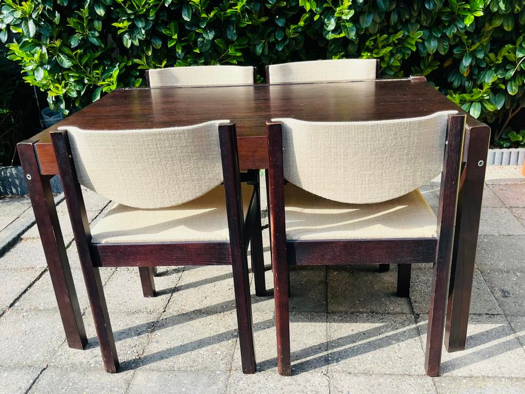 Vintage Wengé eethoek van Pastoe (uitschuifbaar), Huis en Inrichting, Stoelen, Zo goed als nieuw, Bruin, Ophalen of Verzenden