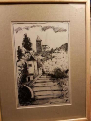 Orig. Tekening gerard van vliet. Getekend menton frankrijk., Antiek en Kunst, Ophalen