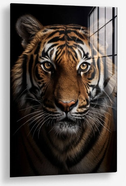 Glasschilderij The Tiger 60x90 - Gehard glas, Antiek en Kunst, Ophangklaar, Glas, Ophalen of Verzenden, Dieren