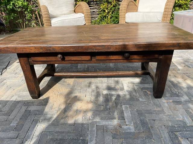 Massieve Salontafel met 2 Laden - Robuust & Sfeervol, Antiek en Kunst, Ophalen