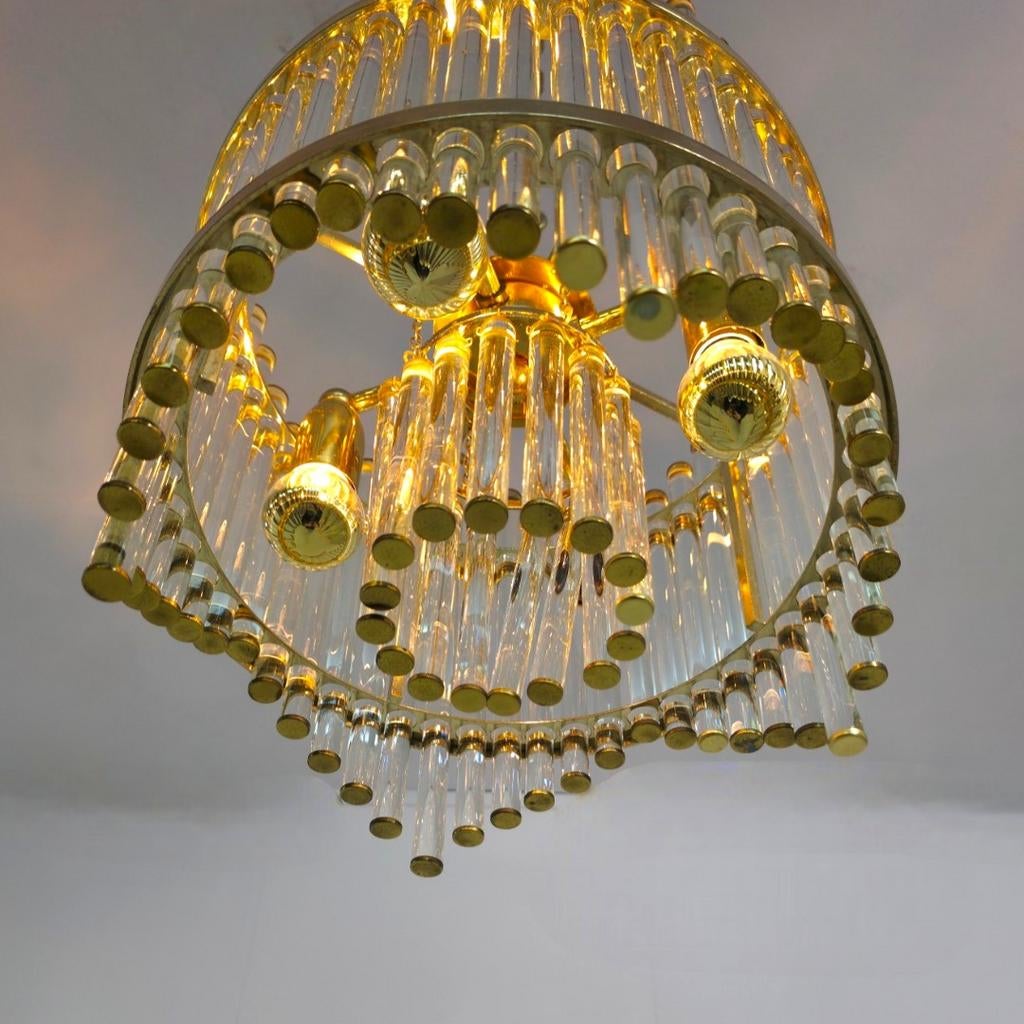 Palwa compacte kroonluchter jaren 70 mid century glazen buis, Ophalen of Verzenden, Glas