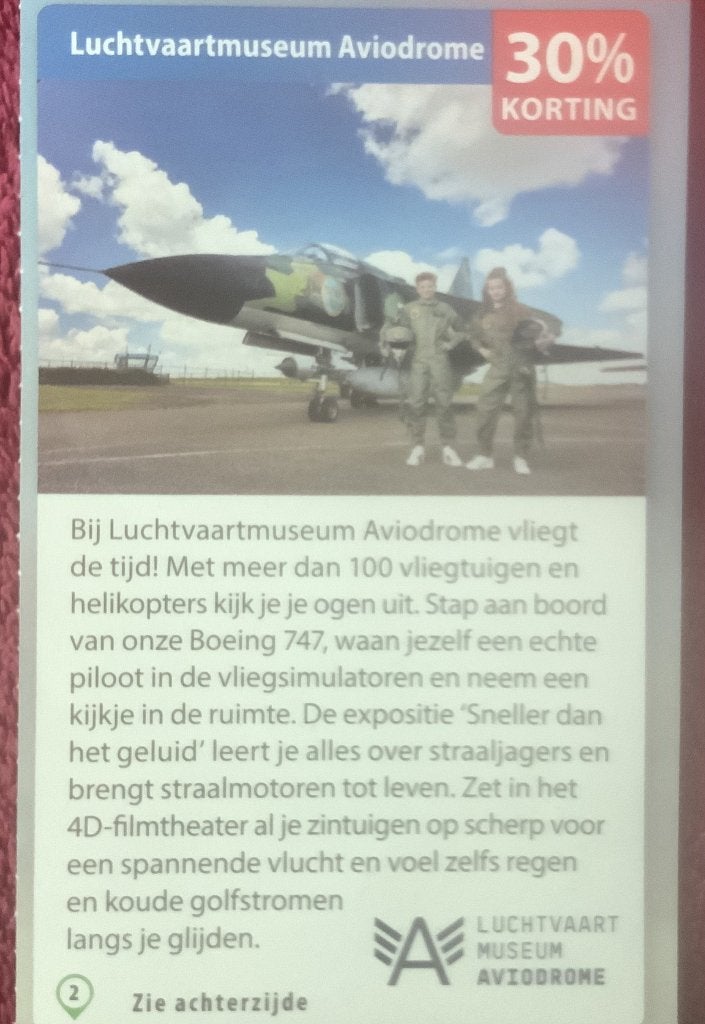 Luchtvaartmuseum Aviodrome Lelystad Voordeelbon, Drie personen of meer, Museumbon