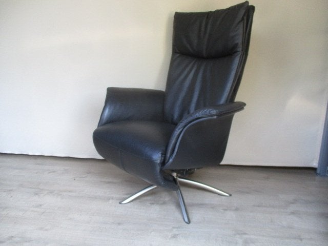 NIEUWSTAAT Montel relax fauteuil zwart leder rvs Large, Ophalen of Verzenden, Zo goed als nieuw, Leer, 50 tot 75 cm