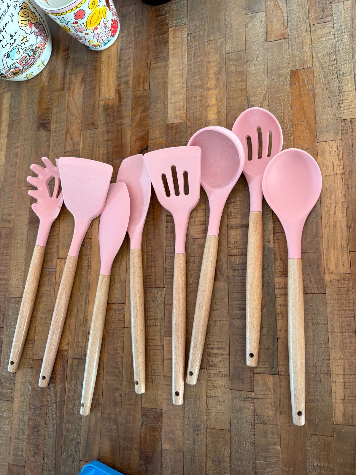 Roze siliconen spatels set met houten handvatten, Ophalen, Hout, Roze, Overige merken