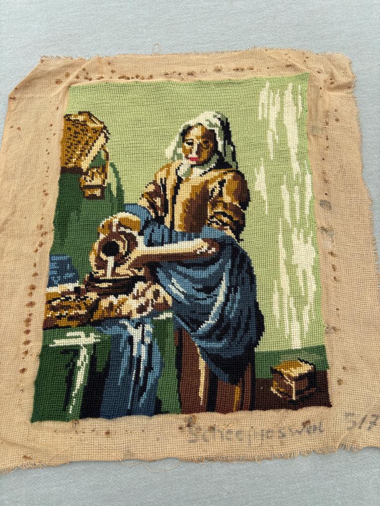 Geborduurd schilderij 'Het melkmeisje' van Vermeer, wol, Ophalen of Verzenden