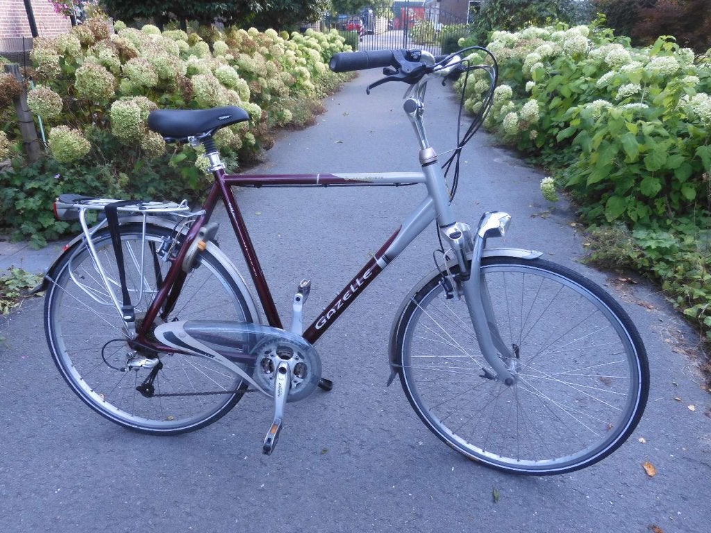 Gazelle Geneve Goldline met 27 versnellingen en 61 framemaat, 28 inch, Vering, Gazelle, Velgrem