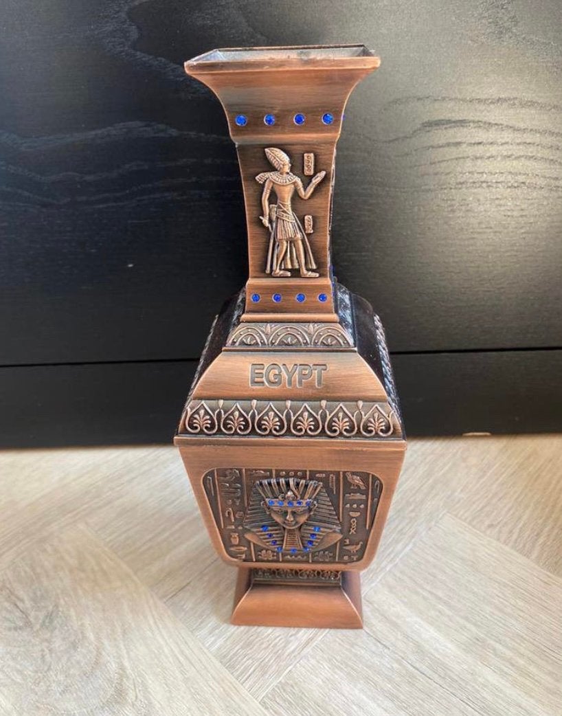 Unieke Egyptische vaas farao stijl hiërogliefen decoratie, Ophalen of Verzenden