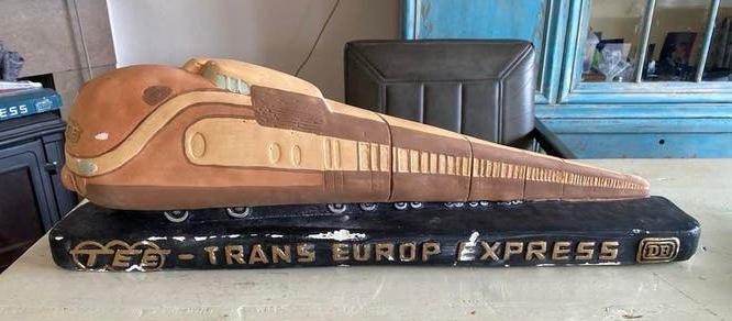 Trans Europ Express DB jaren 50 reclame/ Kraftwerk!, Antiek en Kunst, Curiosa en Brocante, Ophalen