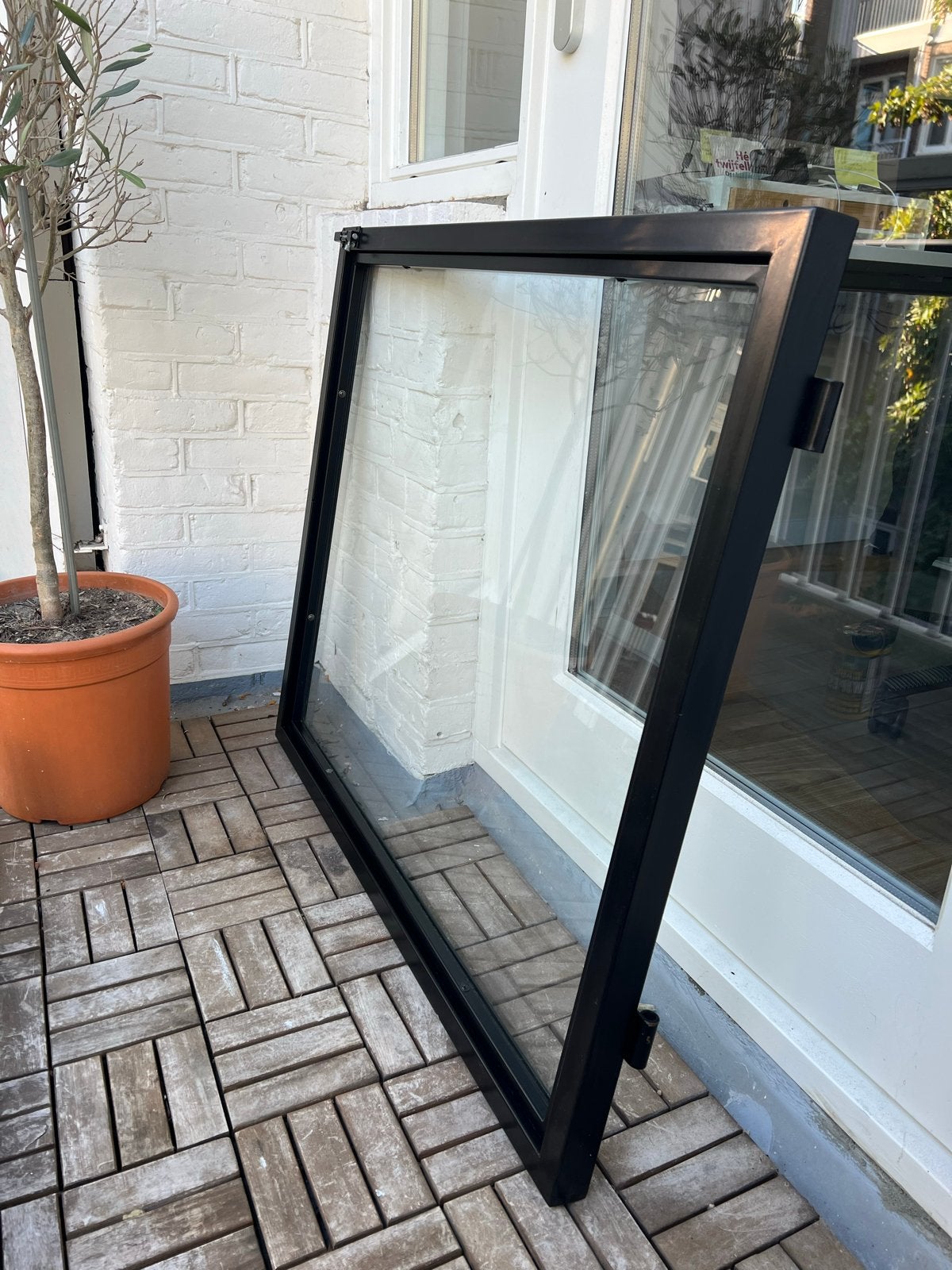 Zwarte stalen binnendeur met glas (96x82 cm), Ophalen, 80 tot 100 cm, Binnendeur, Minder dan 200 cm