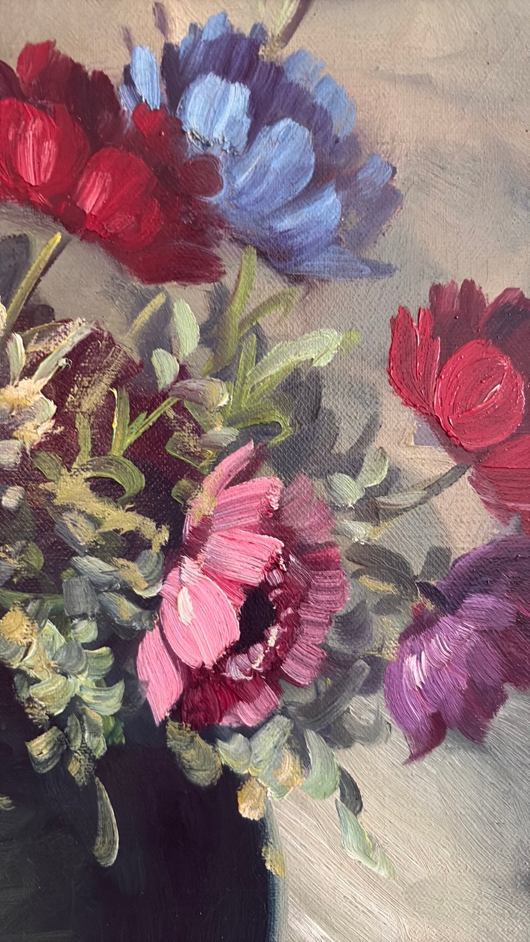 Olieverfschilderij anemonen, H.v.Wijngaarden, Ophalen