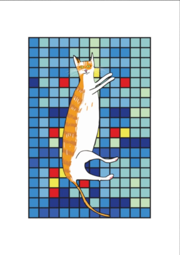 Kat poster, Verzenden, Papier/karton, Dieren, Gesigneerd