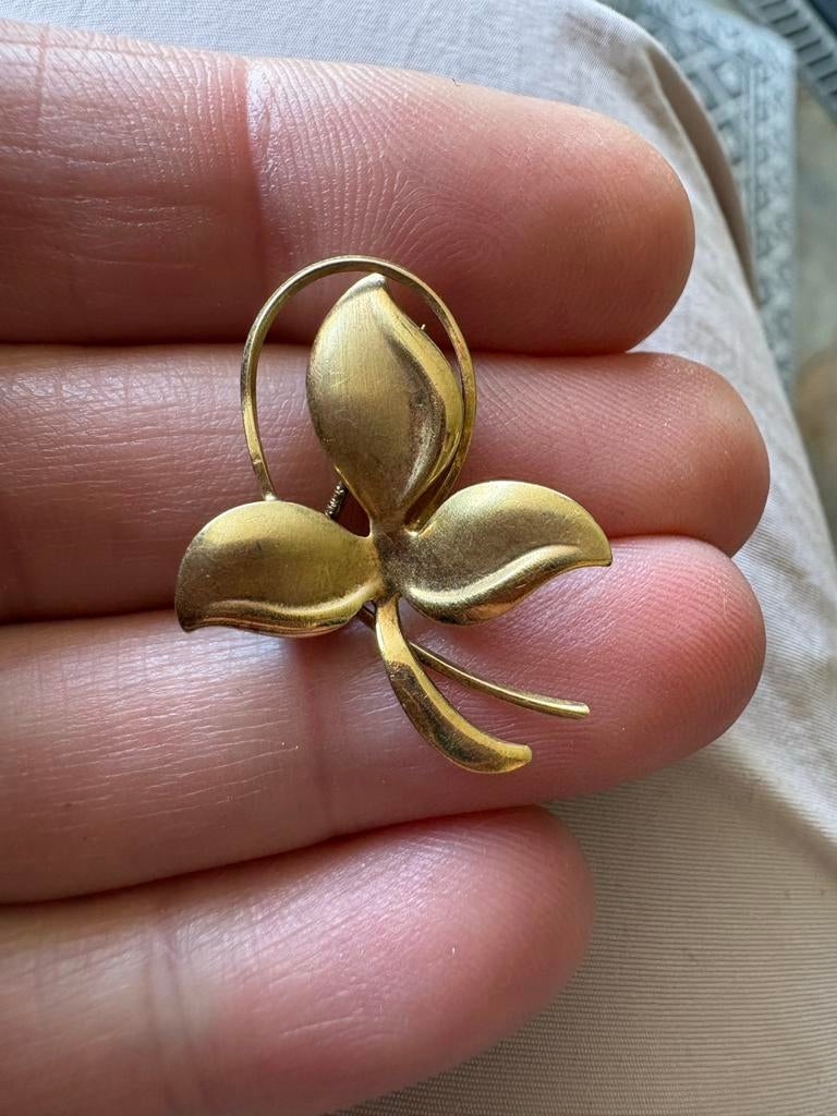 Vintage Andreas Daub (A*D) vergulde broche - blad design, Overige materialen, Gebruikt, Minder dan 4 cm, Ophalen of Verzenden