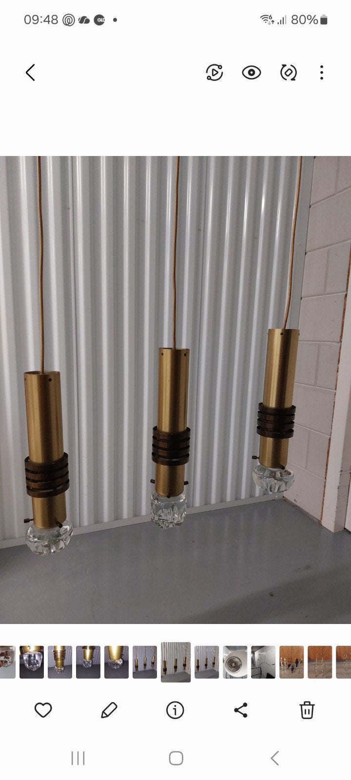 Jaren '60 3-lichts hanglamp met messing en kristal, Gebruikt, Glas, Vintage, Mid-century Modern, Jaren '60, E27 (groot)