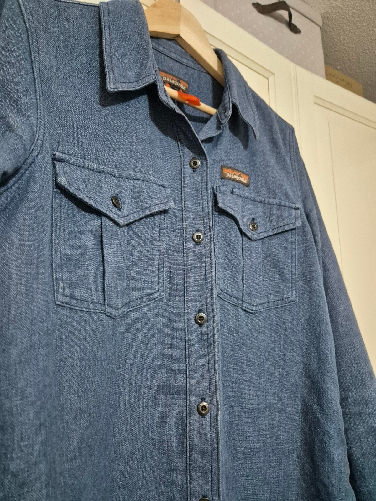 Patagonia denim overhemd jasje blouse maat M, Maat 38/40 (M), Blauw, Patagonia, Ophalen of Verzenden
