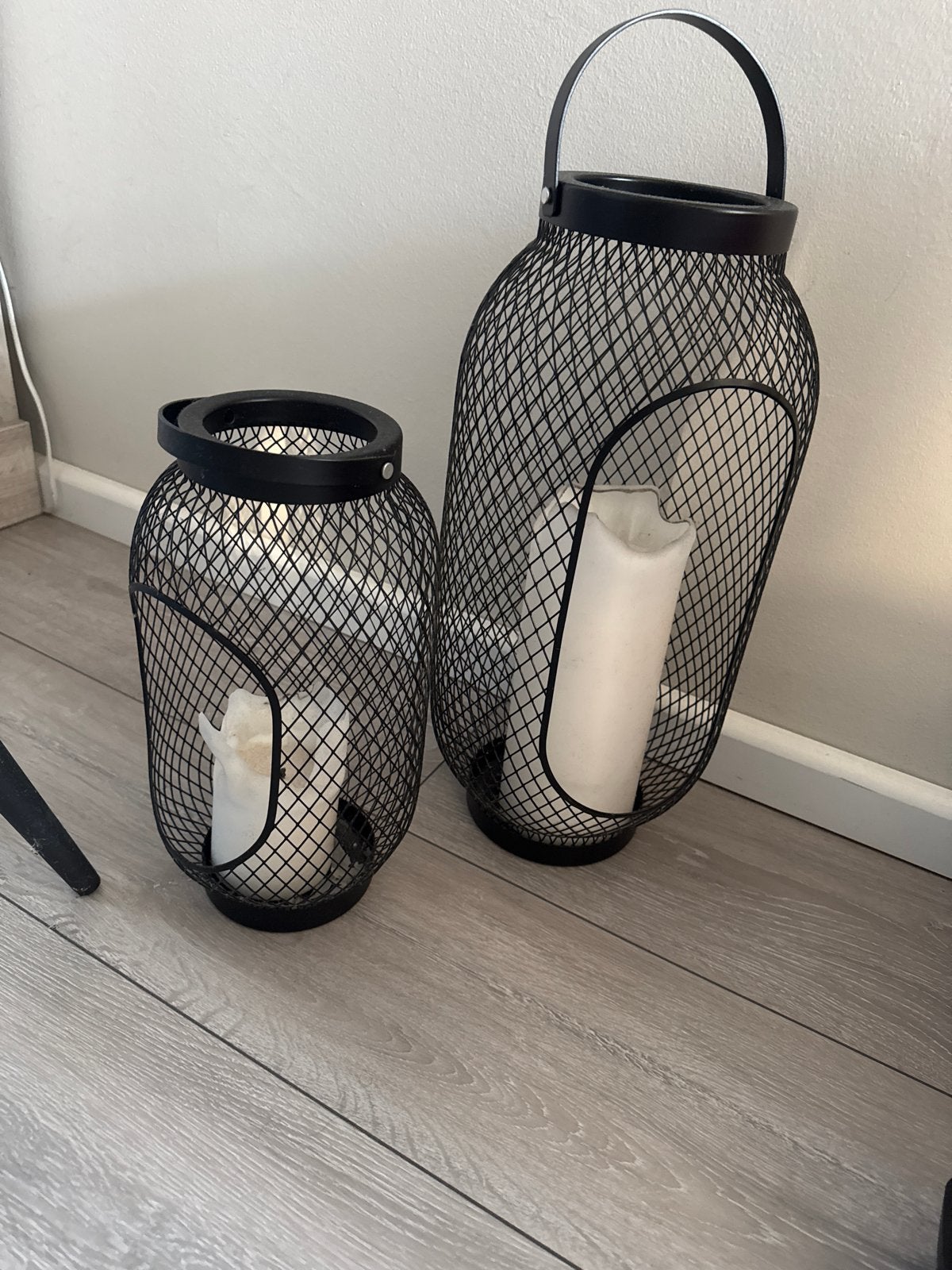 Set van 2 zwarte metalen lantaarns met handvat, Ophalen, Gebruikt, Lantaarn, Zwart