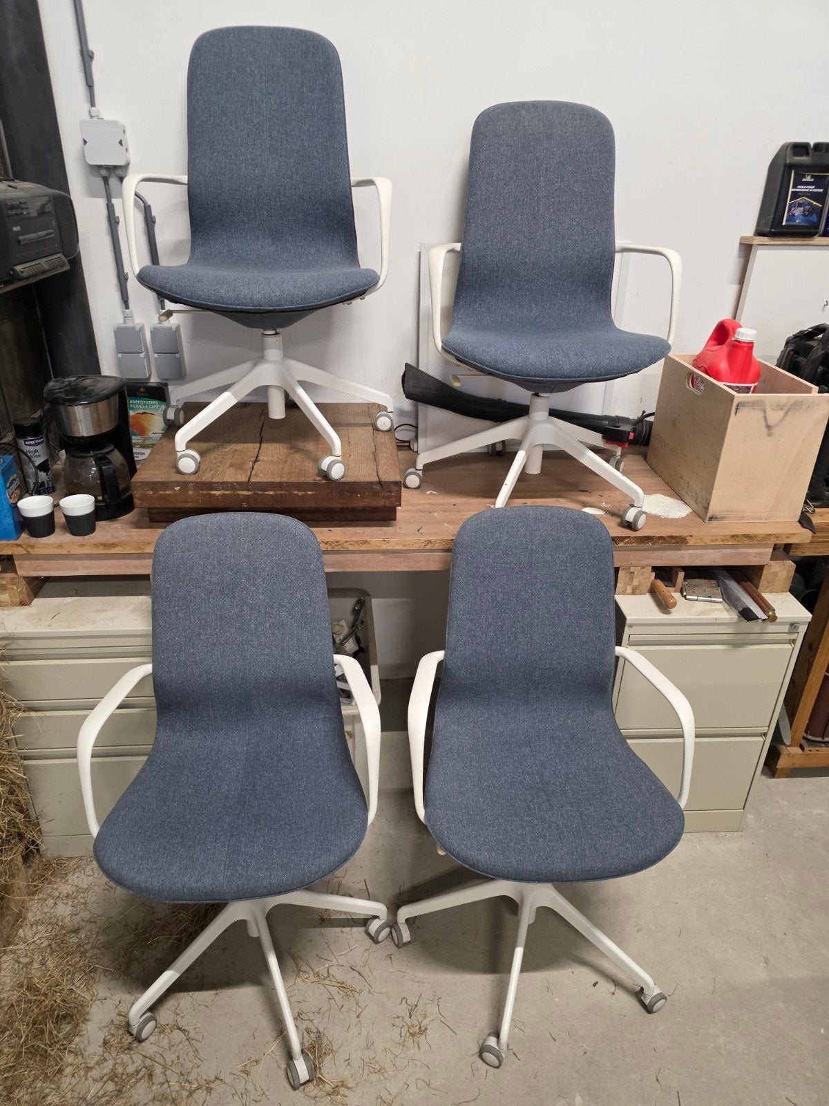 Set van 4 blauwe bureaustoelen Ikea, Ophalen