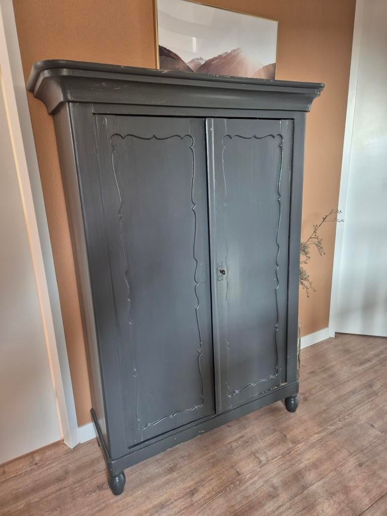 Prachtige donkergrijze Biedermeier kast, Ophalen, Gebruikt, 120 tot 170 cm