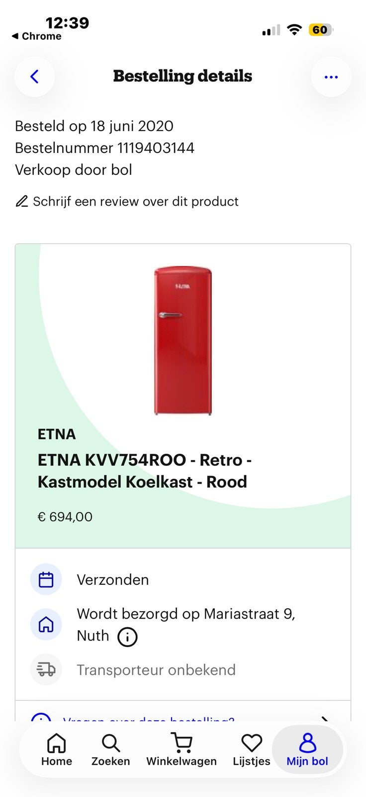 Vrijstaand koelkast met diepvries, Witgoed en Apparatuur, Ophalen, 200 liter of meer, 160 cm of meer, Zo goed als nieuw