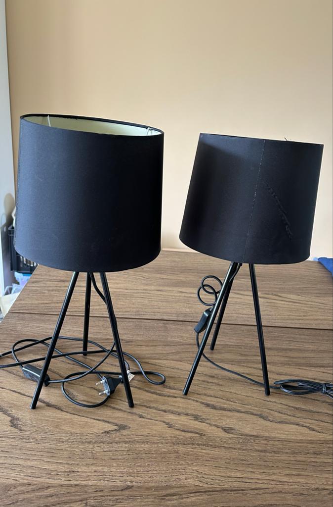 Set van 2 zwarte tafellampen (Jysk) met stoffen kap, Ophalen of Verzenden, Gebruikt, Metaal, 50 tot 75 cm