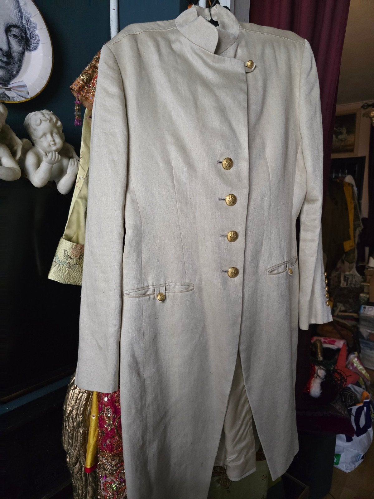 Pauw koetsiersjas, echt linnen, zeer fijn geweven. mt 2, Kleding | Dames, Maat 38/40 (M), Beige, Pauw, Ophalen of Verzenden