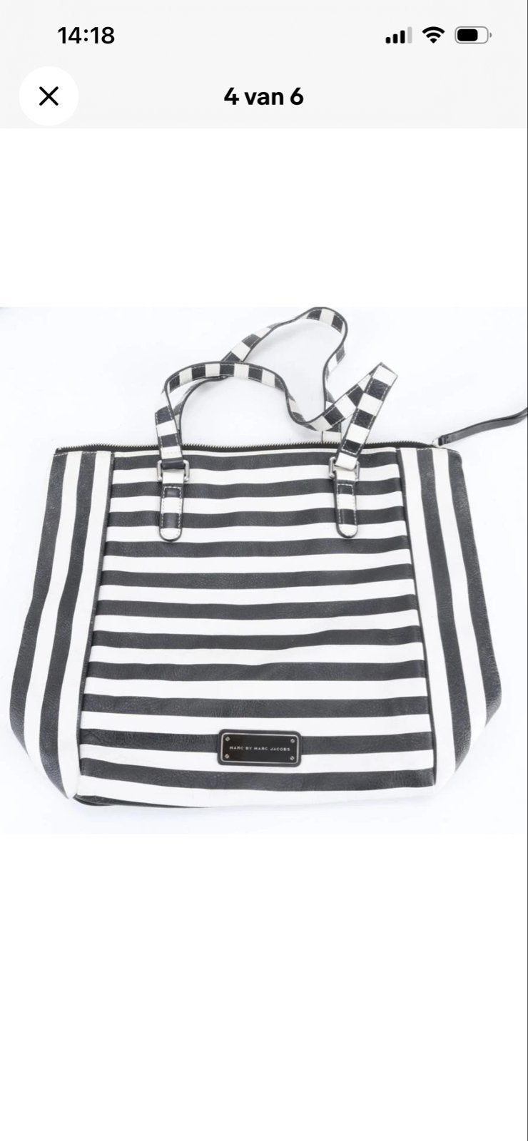 Marc by Marc Jacobs gestreepte shopper leder, Verzenden, Gebruikt, Zwart, Shopper