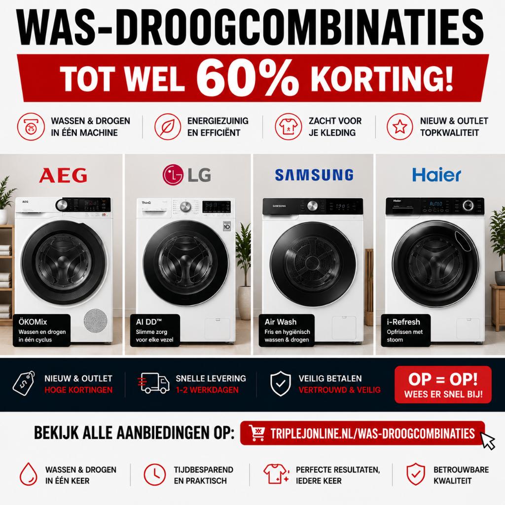Was-droogcombinaties tot 60% korting | AEG LG Samsung, Ophalen, Samsung, Zo goed als nieuw, Samsung