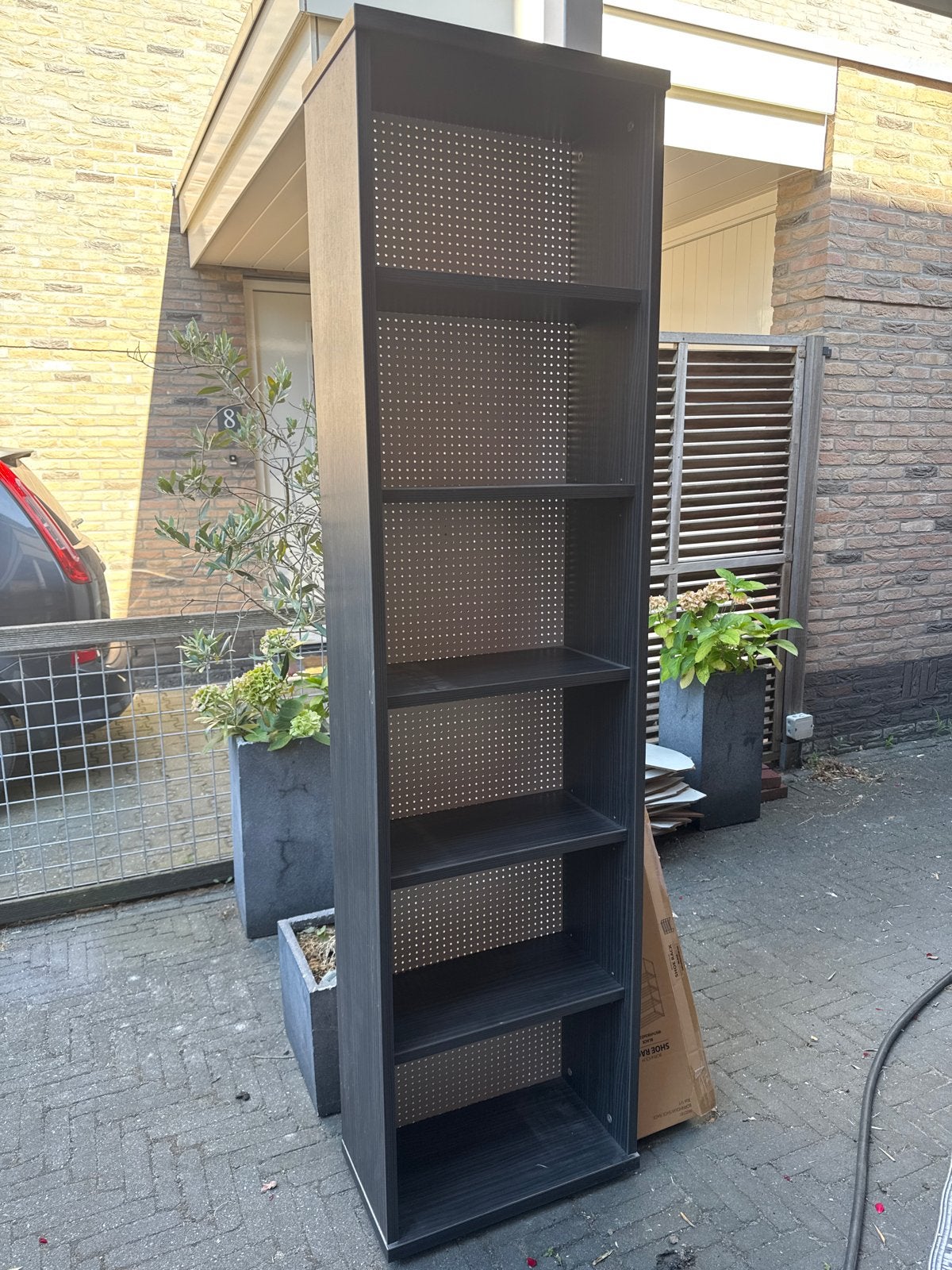 Zwarte boekenkast/stellingkast - 200x52x28,5 cm, Huis en Inrichting, Kasten | Boekenkasten, Ophalen, Met plank(en), Gebruikt, 200 cm of meer