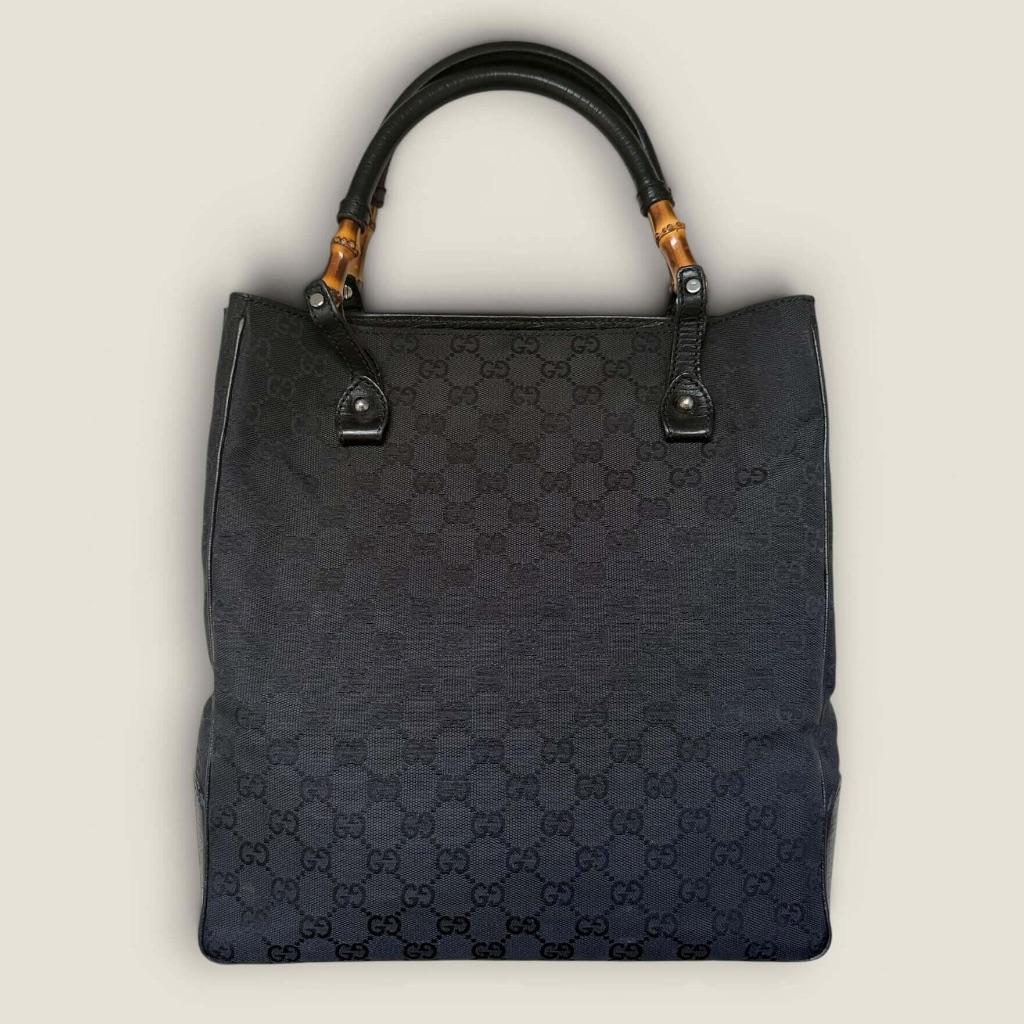 Gucci GG supreme canvas bamboo tote zwart, Gebruikt, Zwart, Shopper, Ophalen of Verzenden